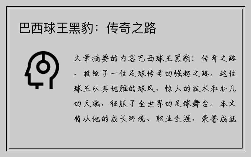 巴西球王黑豹：传奇之路