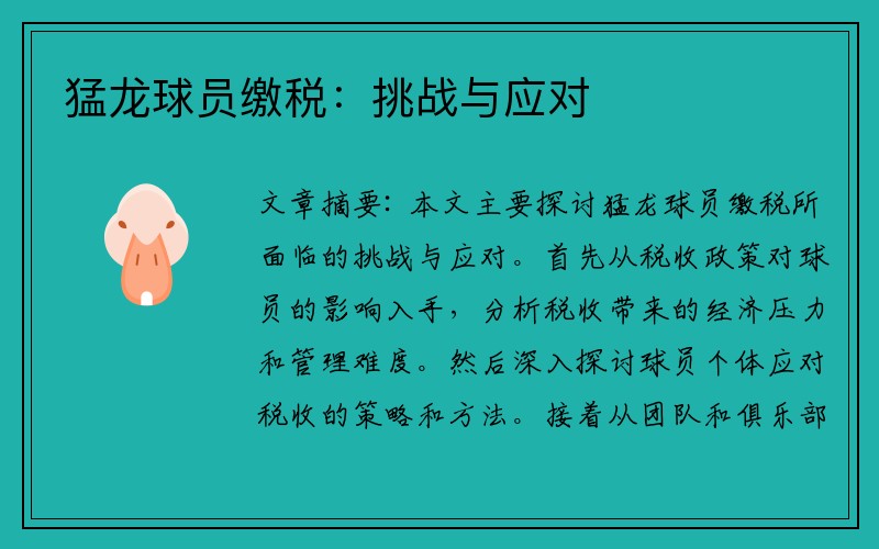 猛龙球员缴税：挑战与应对